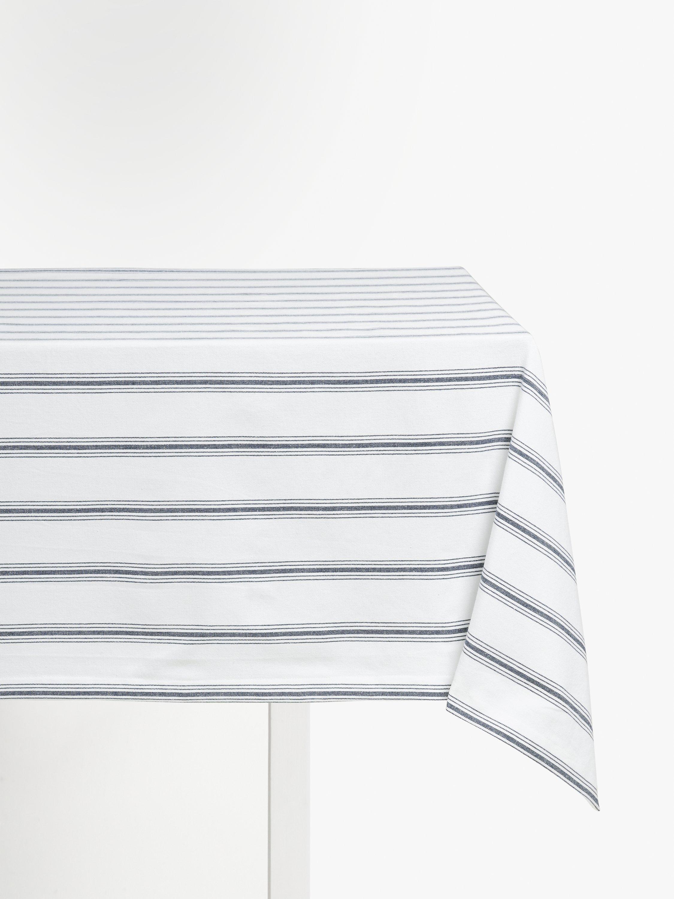 John Lewis Striped Woven Cotton Rectangular Tablecloth, White/Blue