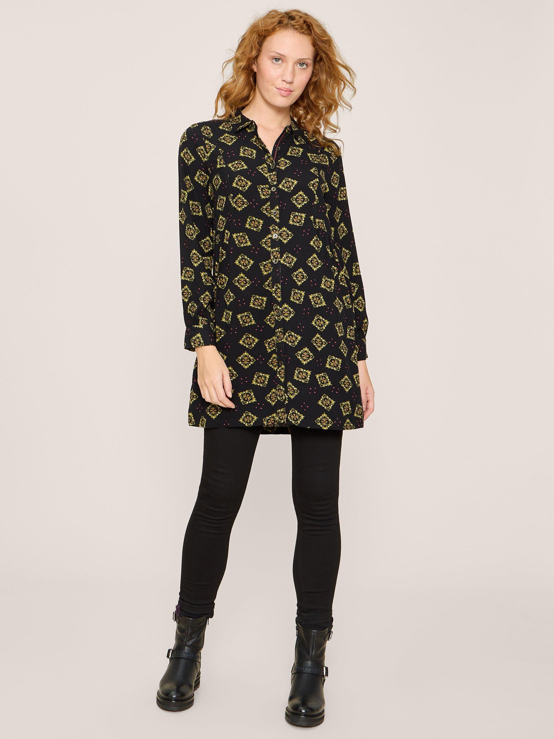 White Stuff Geometric Tunic Shirt Dress, Black