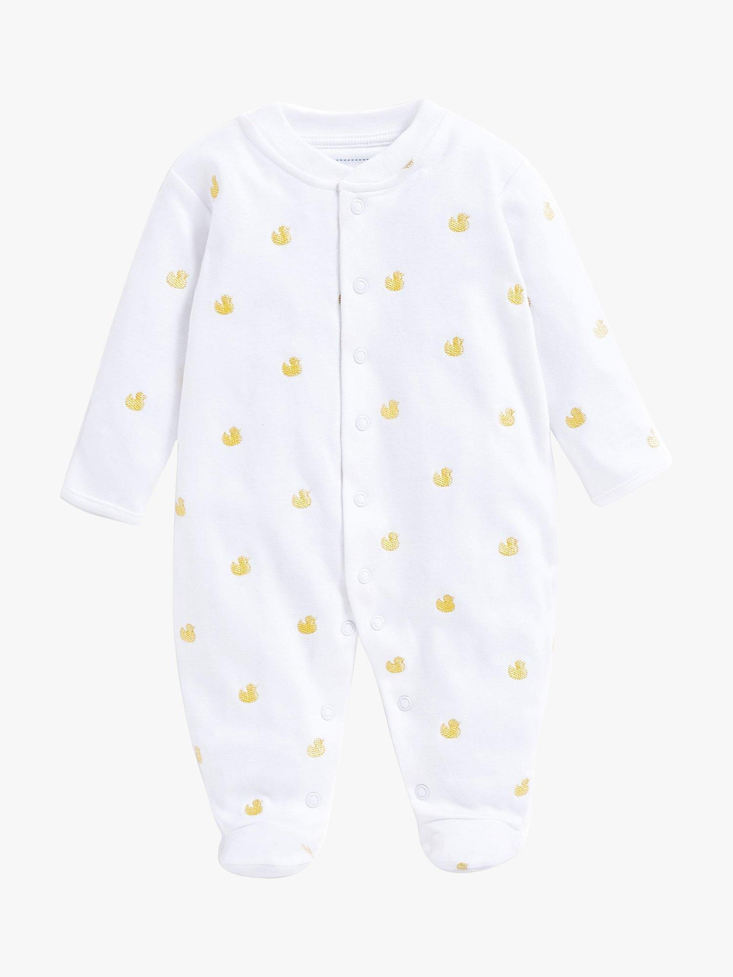 JoJo Maman Bébé Duck Embroidered Sleepsuit, Yellow