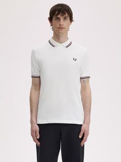 Fred Perry Twin Tipped Regular Fit Polo Shirt, White/Navy