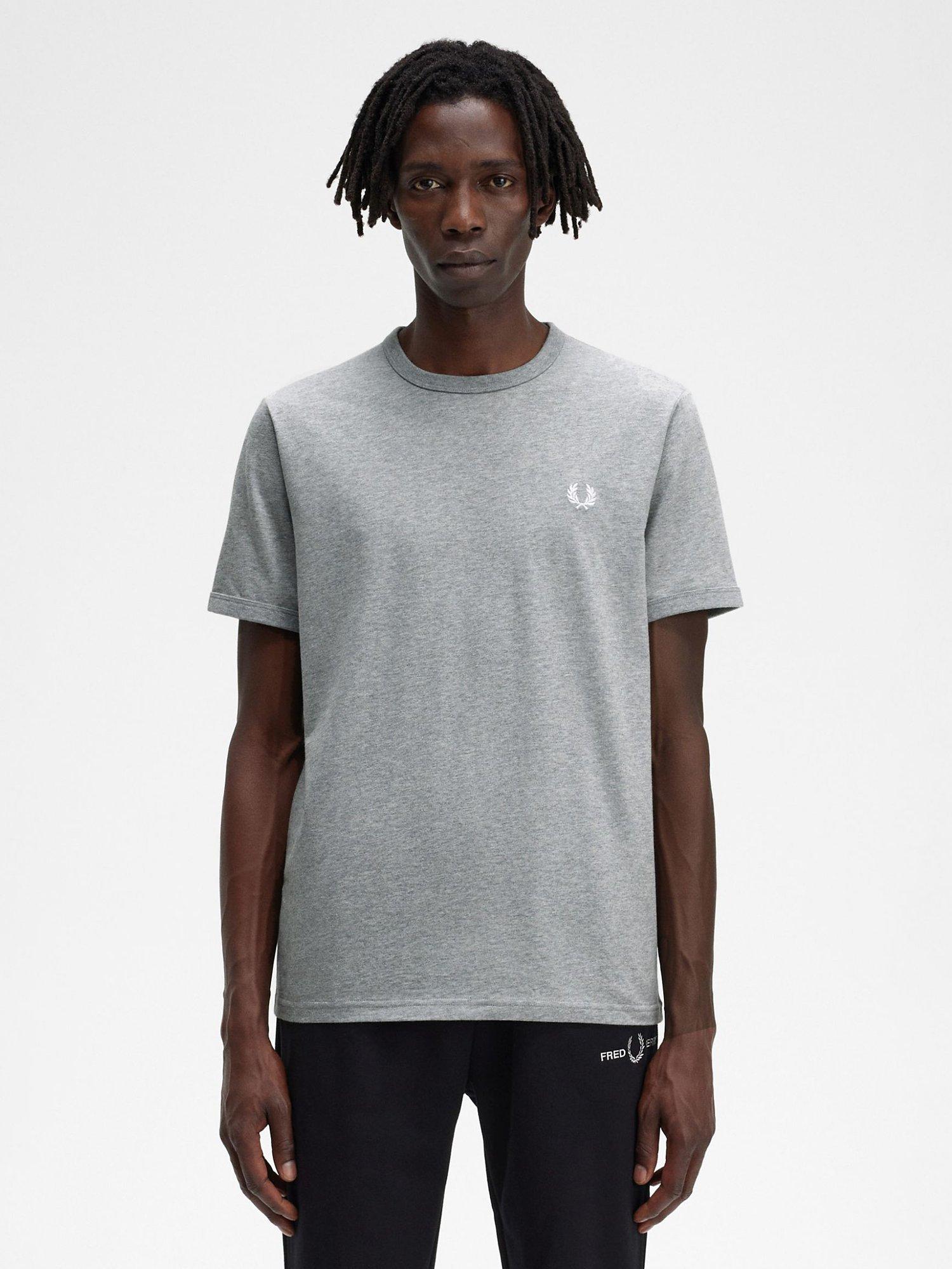 Product image 1 of 4, which shows Fred Perry Ringer Crew Neck T-Shirt, Steel Marl, S