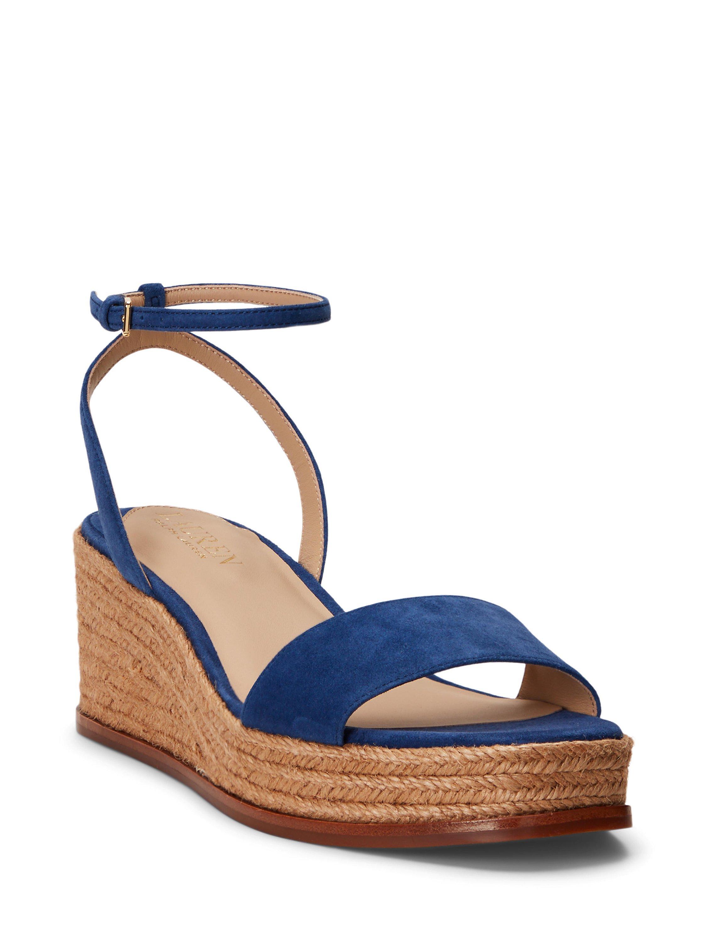 Lauren Ralph Lauren Leona Suede Espadrille Sandals, Indigo Sail, 4