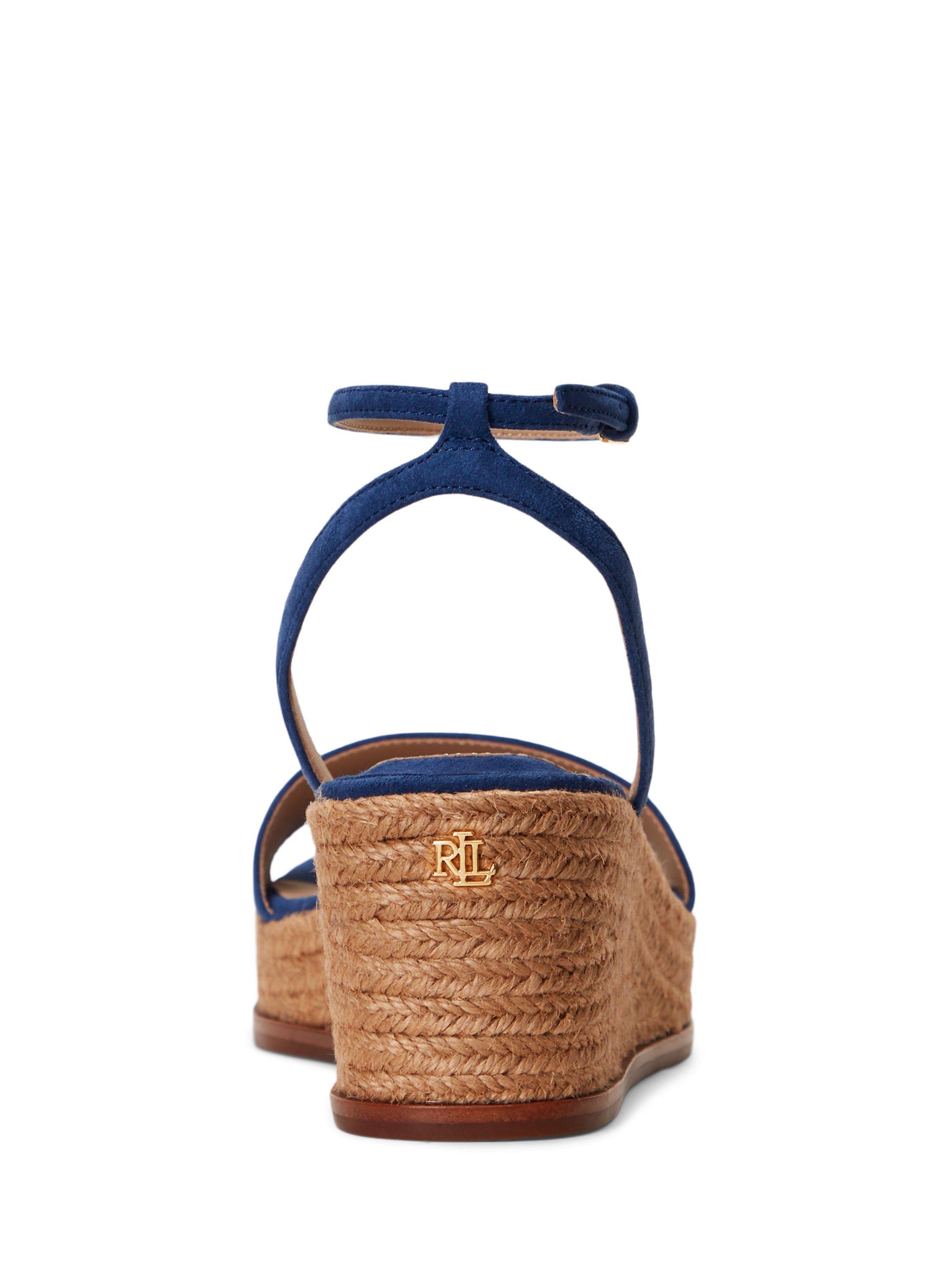 Lauren Ralph Lauren Leona Suede Espadrille Sandals, Indigo Sail, 4