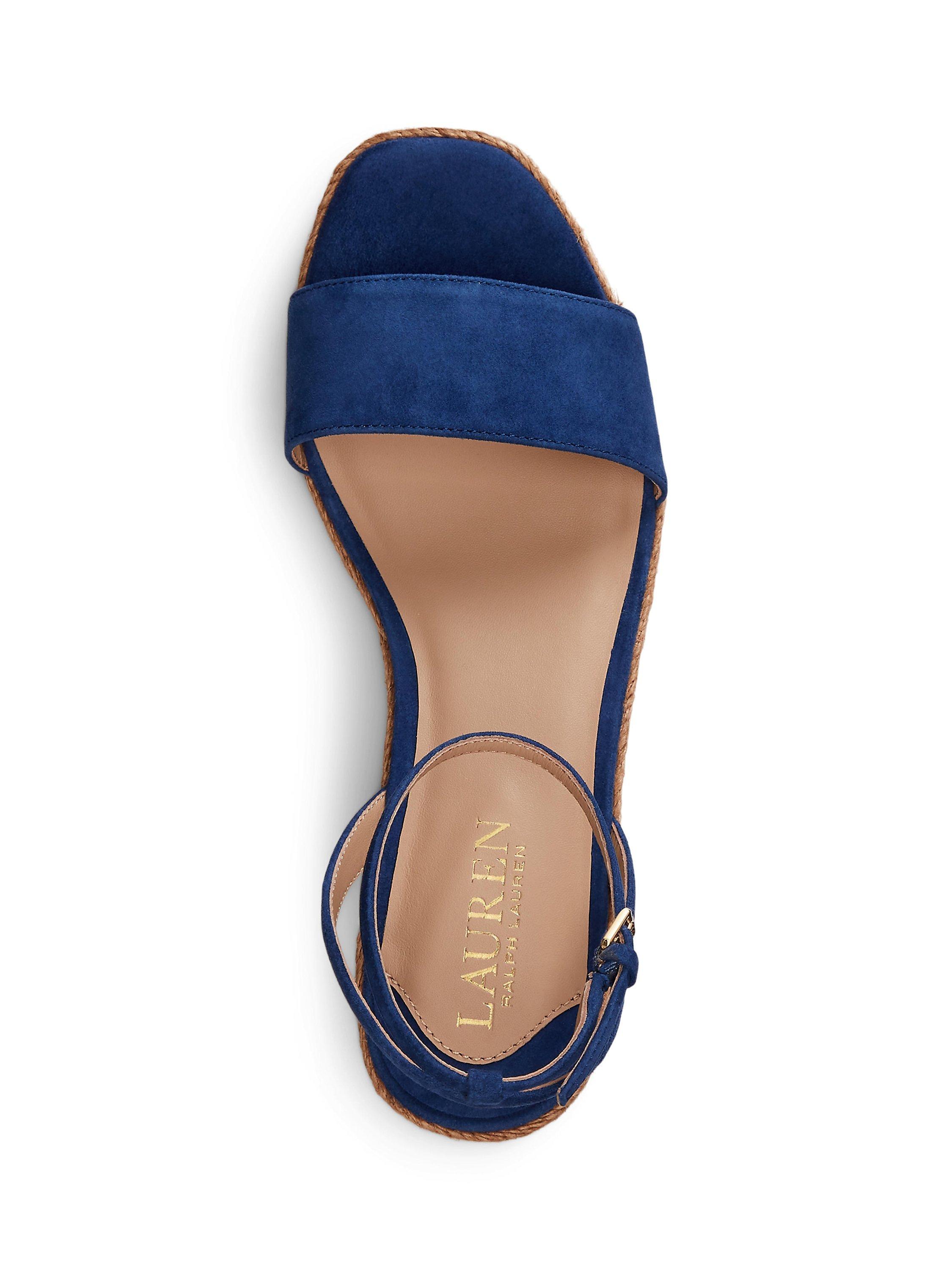 Lauren Ralph Lauren Leona Suede Espadrille Sandals, Indigo Sail, 4