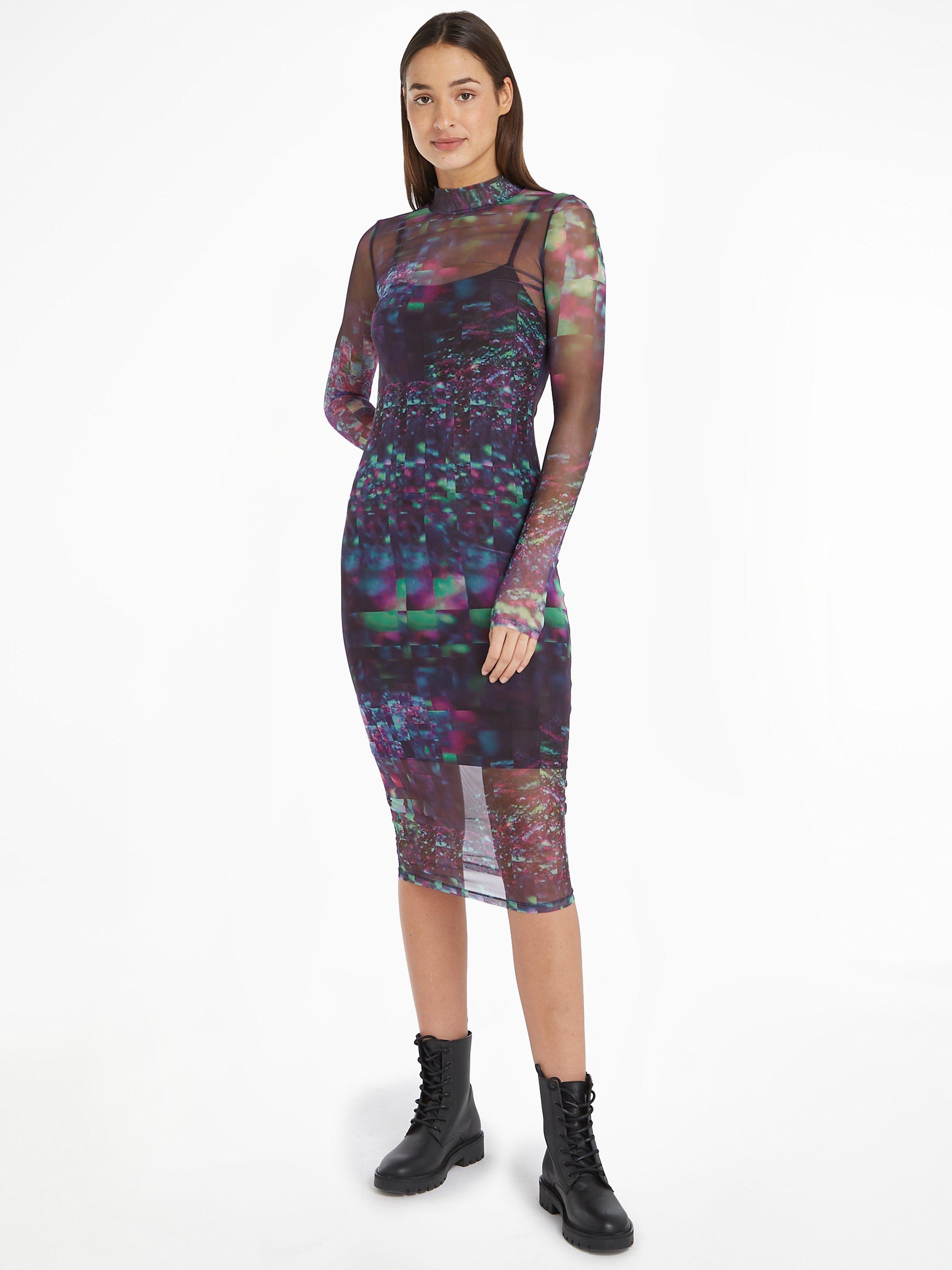 Calvin Klein Galaxy Mesh Bodycon Midi Dress Multi