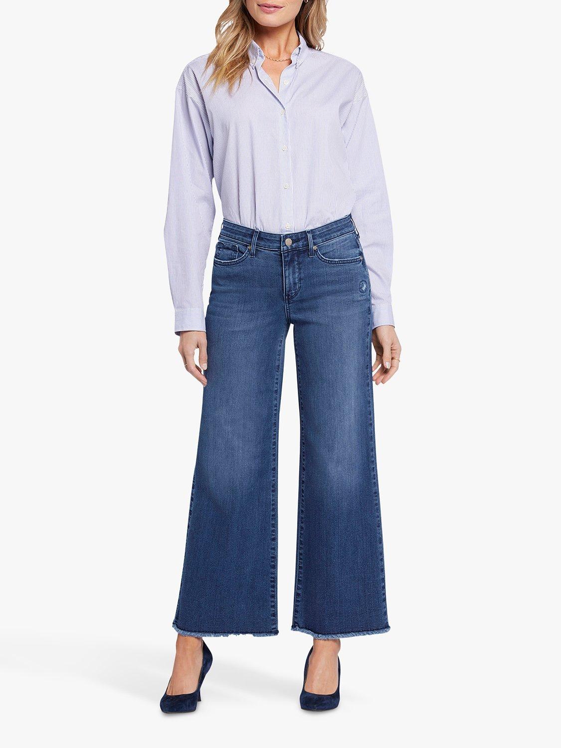 NYDJ Teresa Wide Leg Ankle Frayed Hem Jeans, Riverwalk