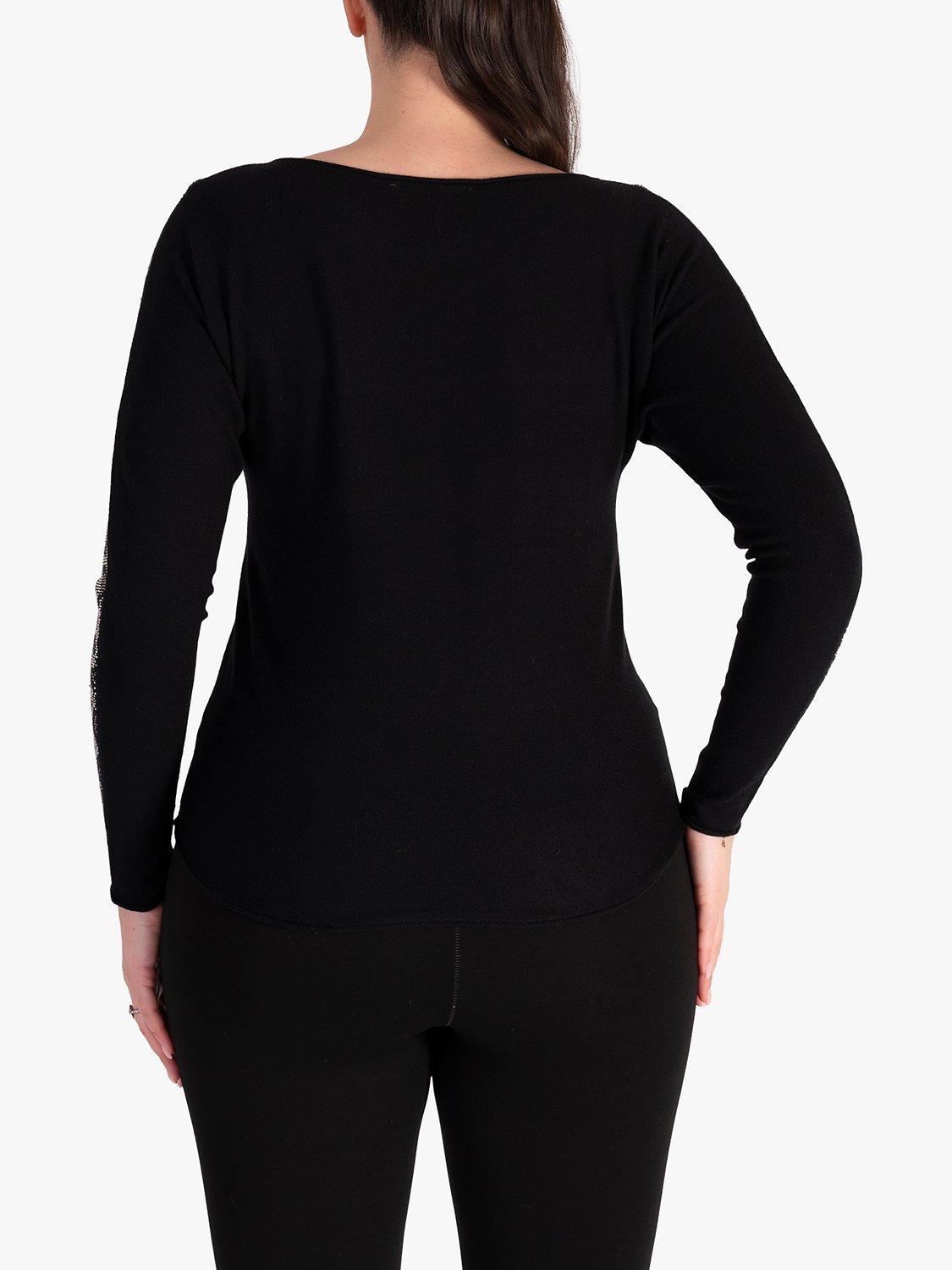 Product image 2 of 6, which shows chesca Diamante Fine Knit Jumper, Black, 14-16