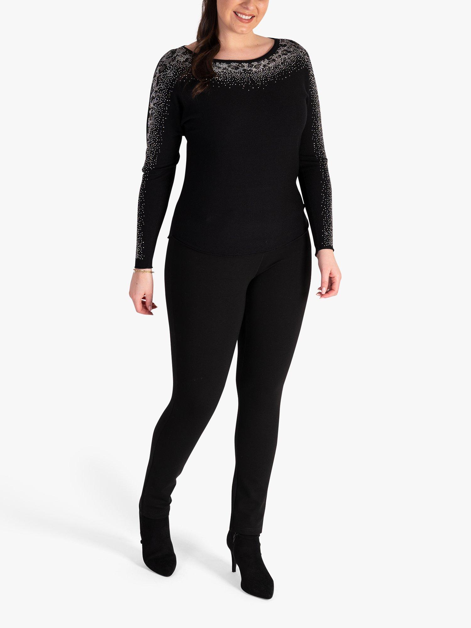 Product image 5 of 6, which shows chesca Diamante Fine Knit Jumper, Black, 14-16