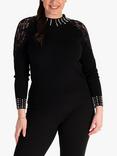 chesca Lace Detail and Pearl Trim Jumper, Black