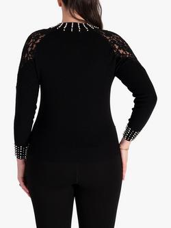 chesca Lace Detail and Pearl Trim Jumper, Black - view 2, Black