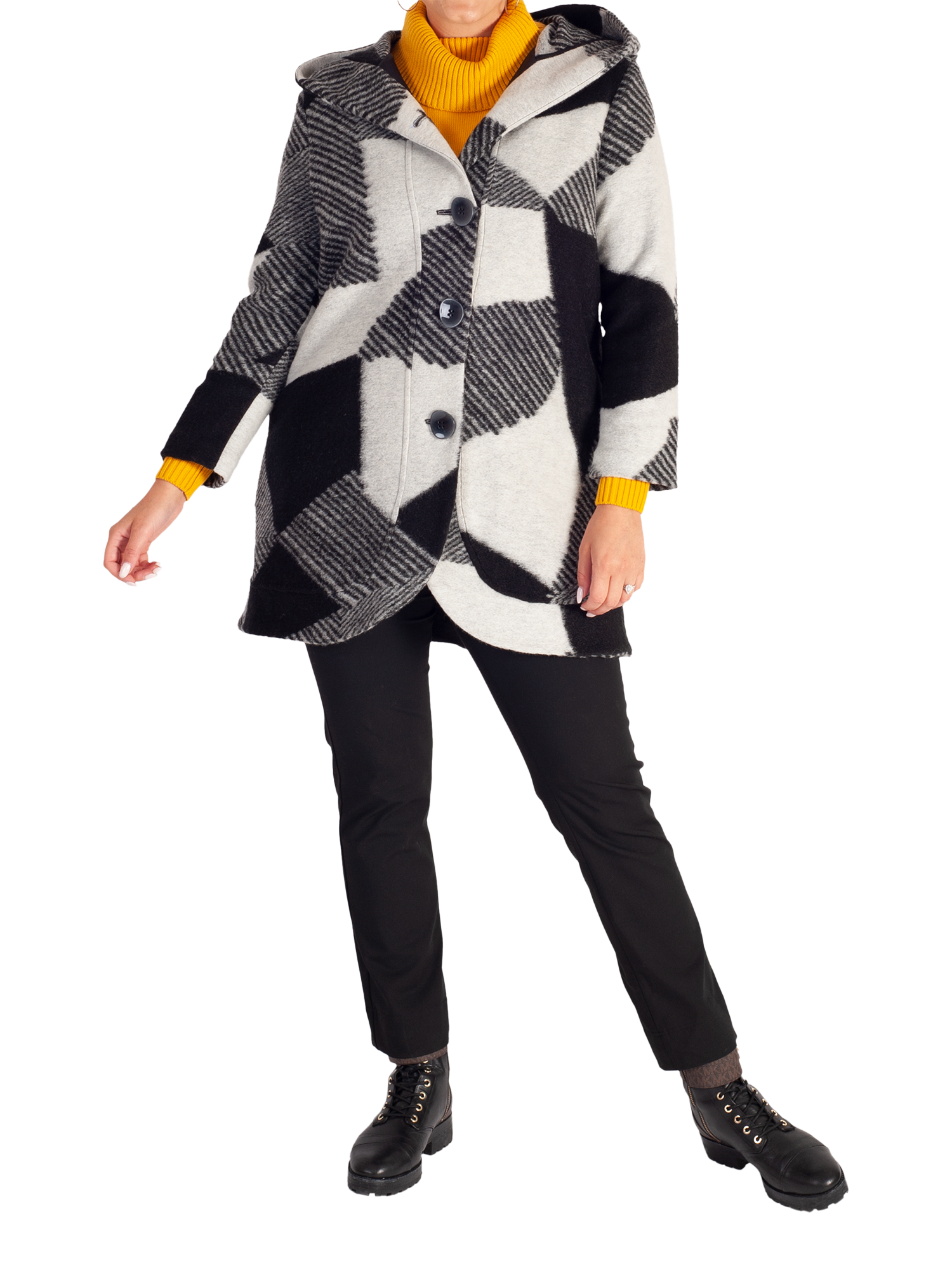 chesca Patchwork Wool Blend Coat, Grey/Black
