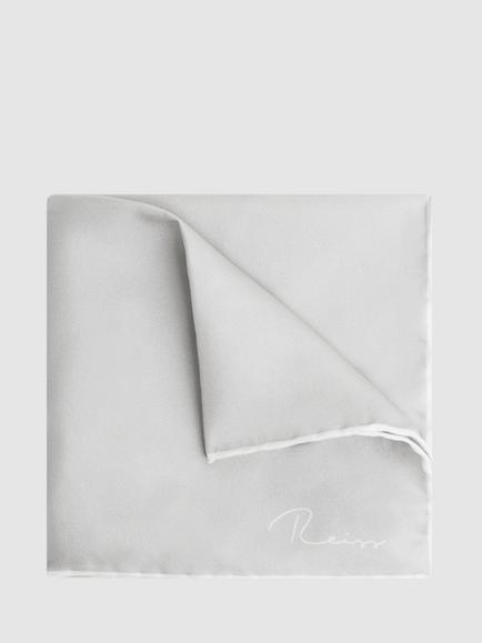 Reiss Ceremony Silk Pocket Square, Silver