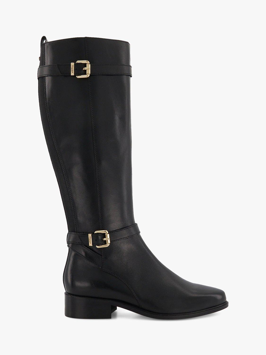 Dune Wide Fit Tepi Leather Trim High Boot Black Leather