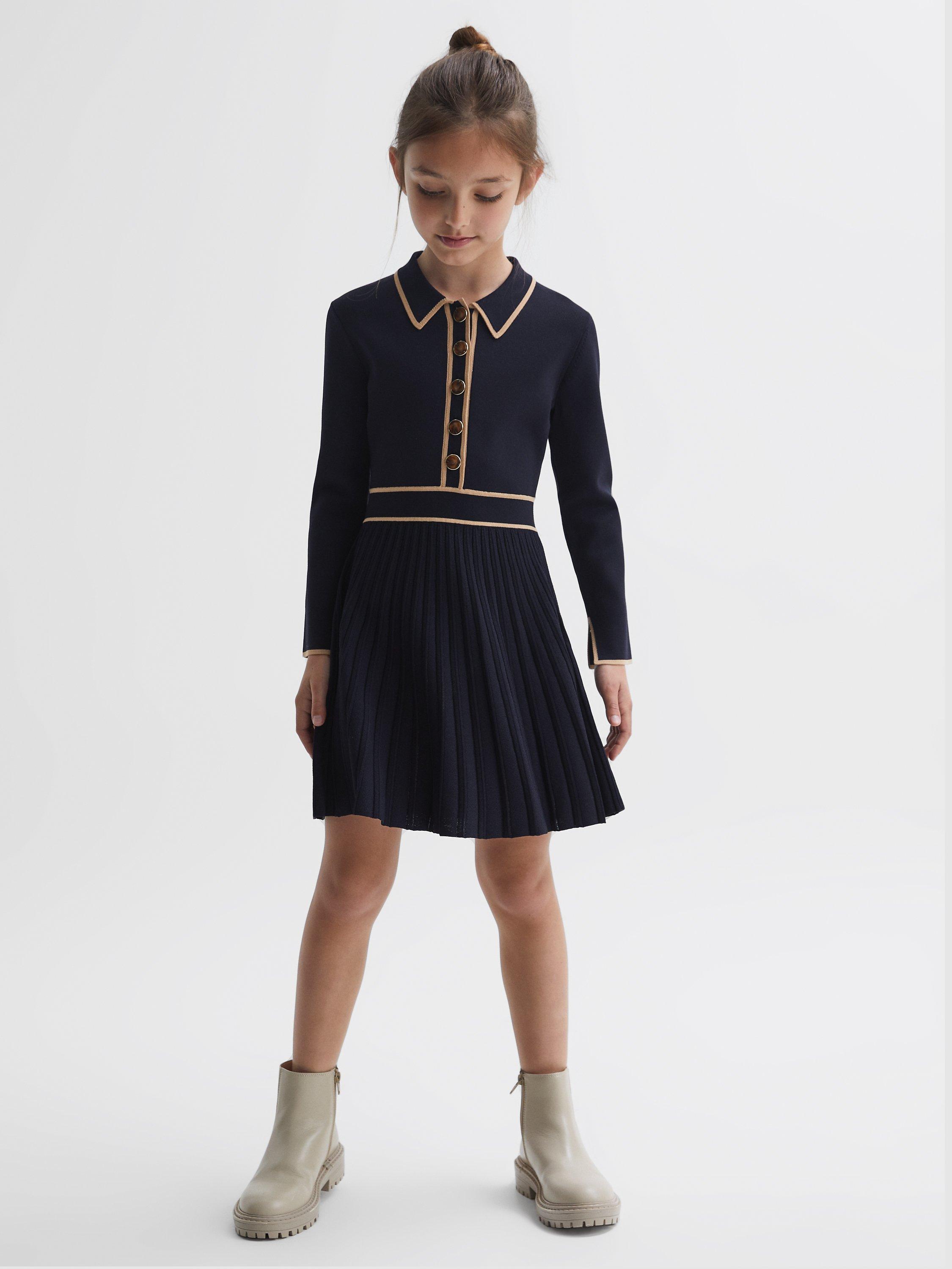 Reiss Kids' Mia Knitted Skater Dress, Navy