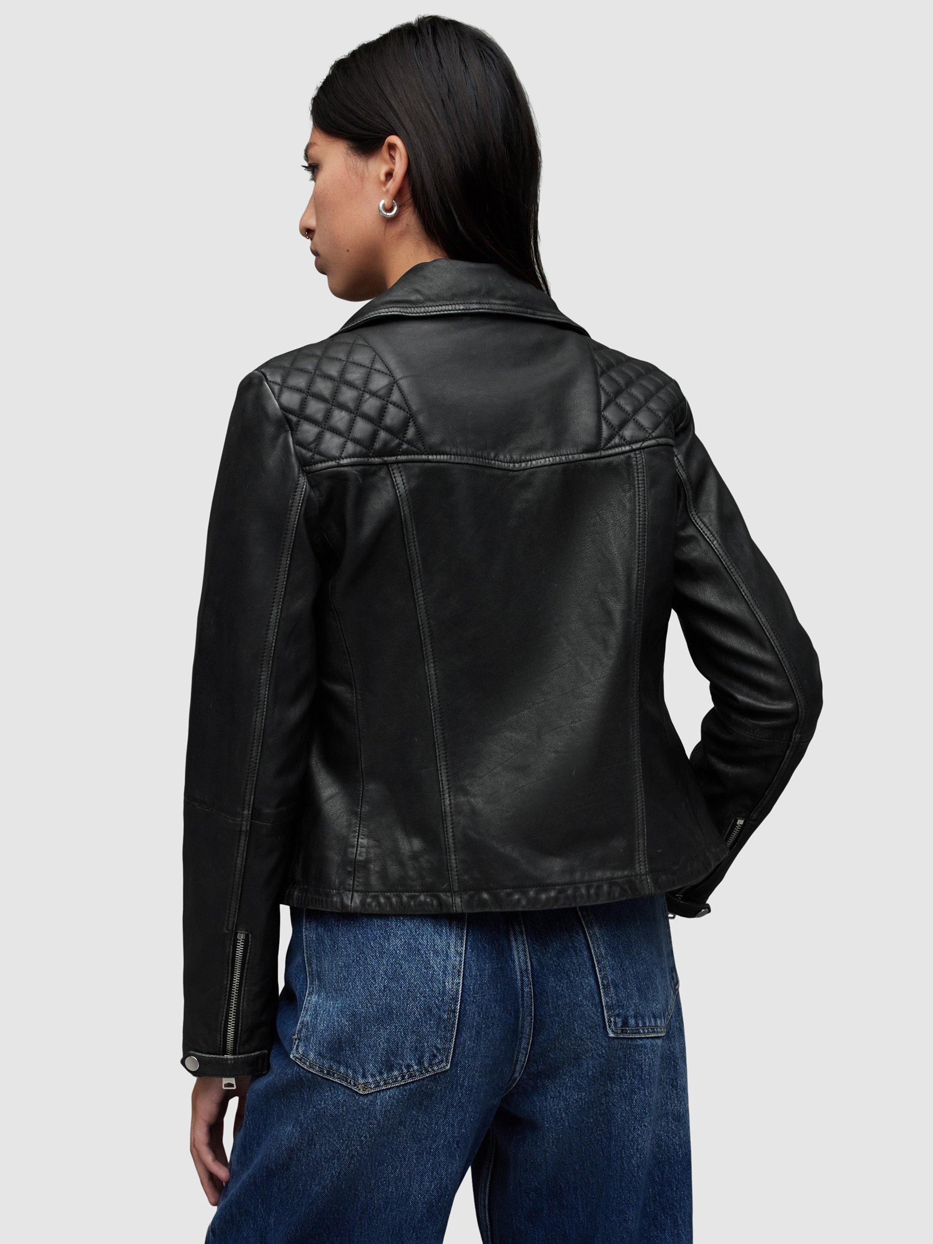 AllSaints Cargo Leather Biker Jacket Black