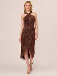 Adrianna Papell Halter Neck Crinkle Metallic Dress, Copper