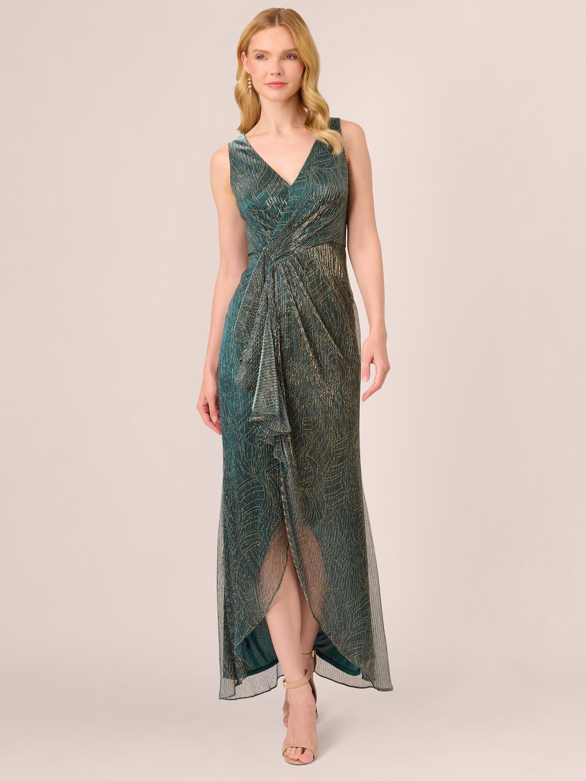 Adrianna Papell Metallic Mesh Cascade Maxi Dress, Evergreen