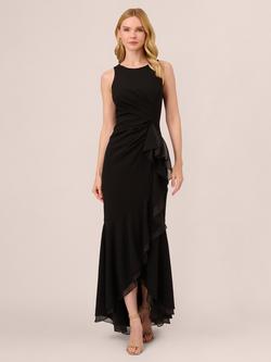 Adrianna Papell Ruffle Crepe Halterneck Maxi Dress, Black, Black