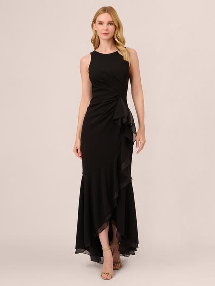 Adrianna Papell Ruffle Crepe Halterneck Maxi Dress, Black, Black
