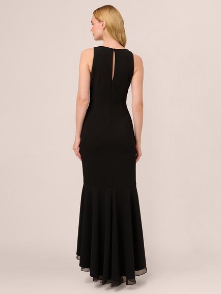 Adrianna Papell Ruffle Crepe Halterneck Maxi Dress, Black - view 2, Black