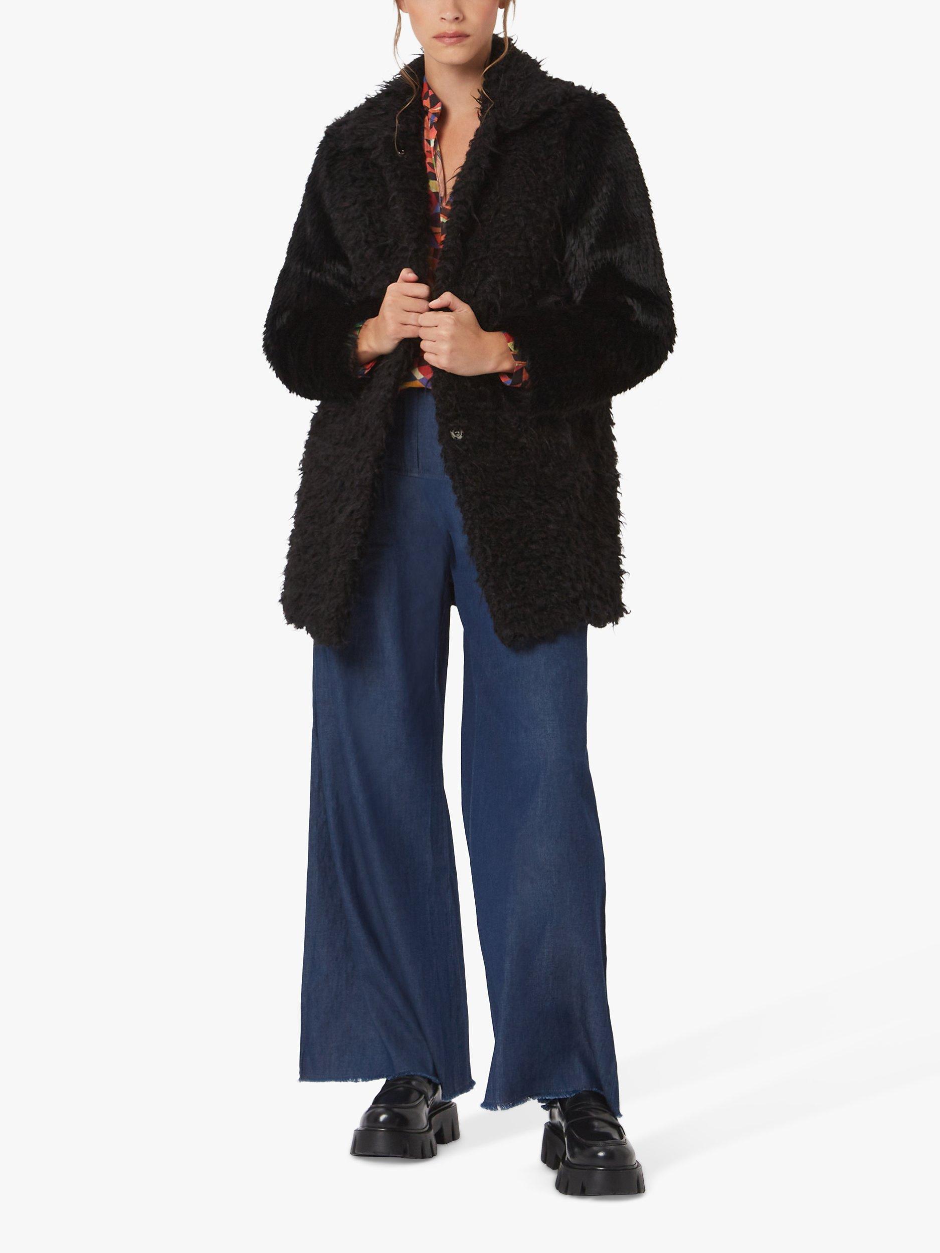 James Lakeland Mix Faux Fur Panel Coat, Black