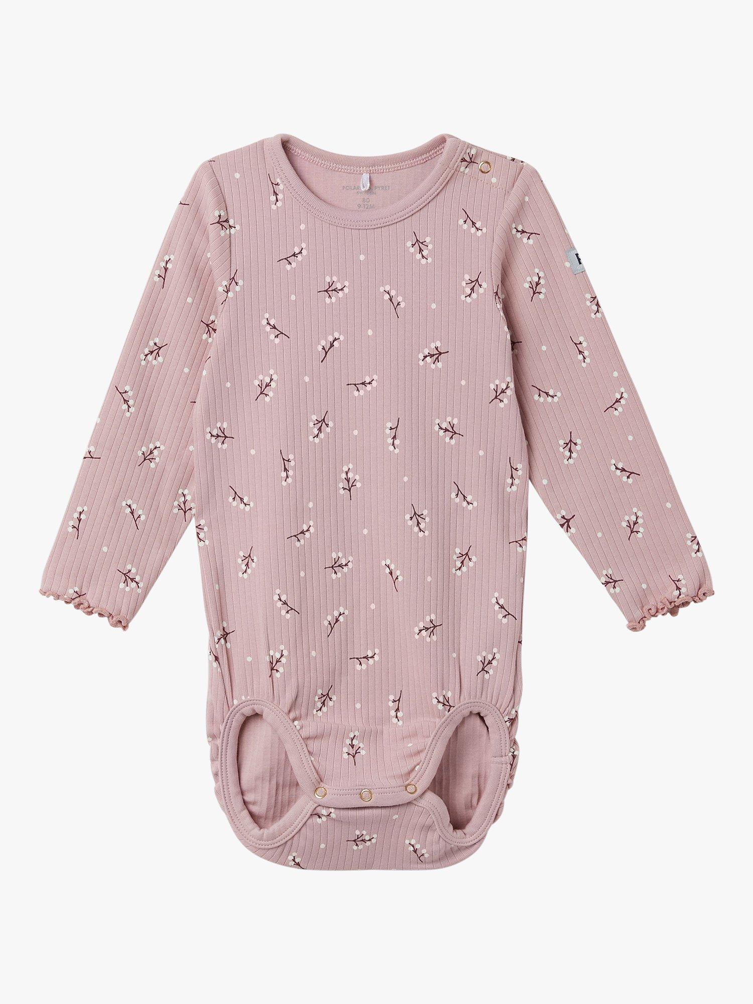 Polarn O. Pyret Baby Organic Cotton Blend Blossom Bodysuit, Pink