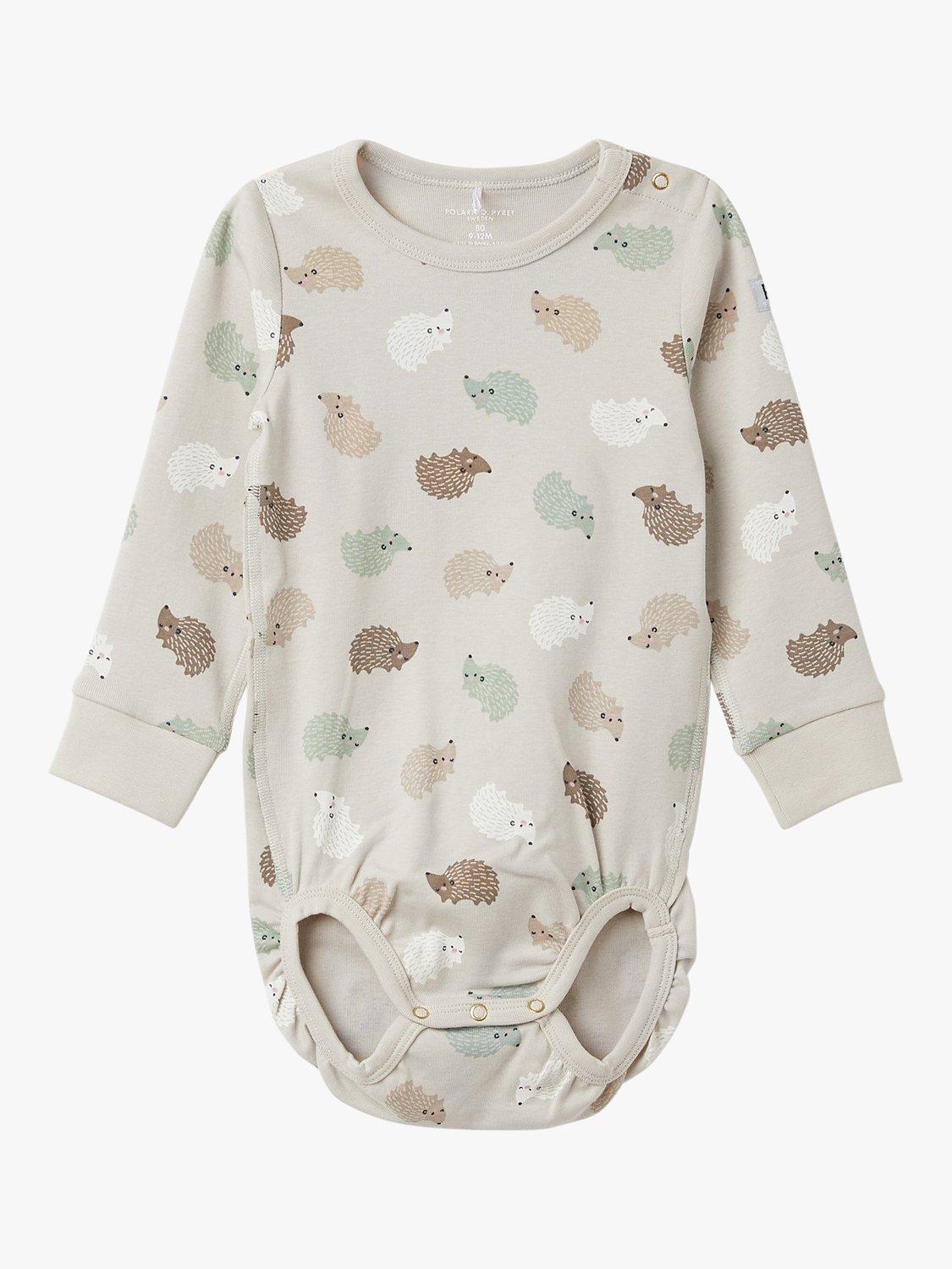 Polarn O. Pyret Baby Organic Cotton Hedgehog Print Bodysuit, Neutral