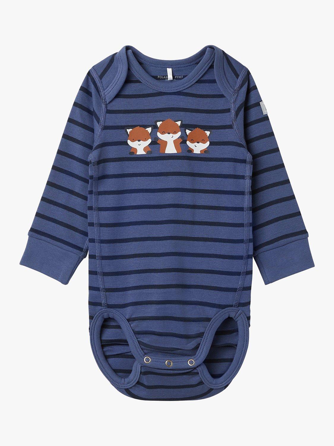 Polarn O. Pyret Baby Organic Cotton Fox Stripe Bodysuit, Blue