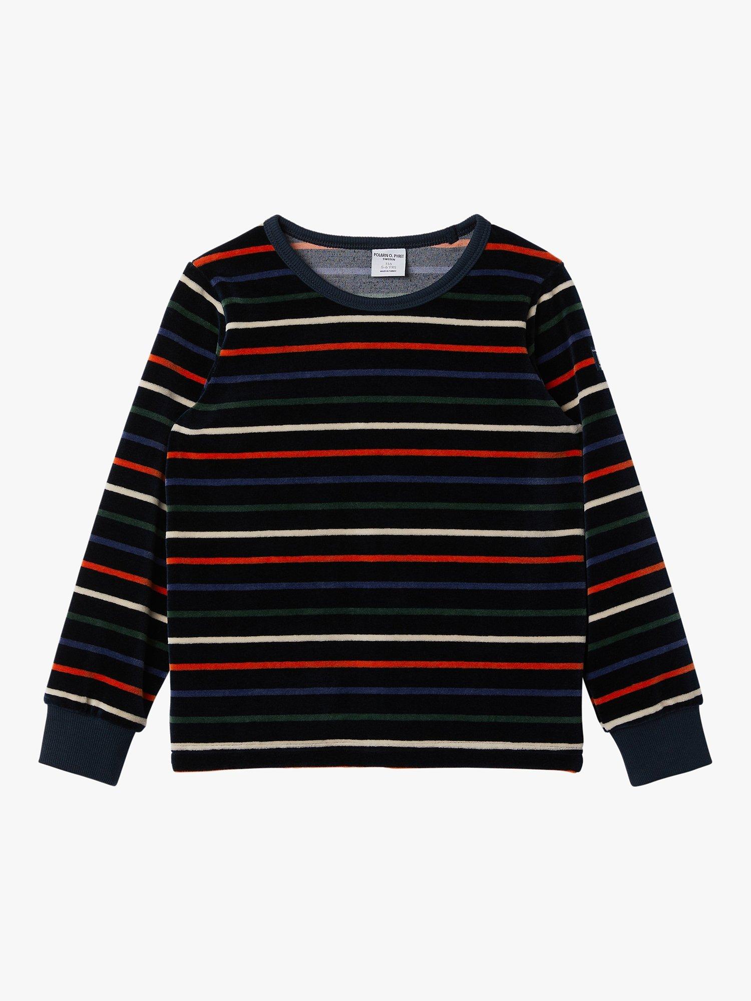 Polarn O. Pyret Kids' Velour Stripe Long Sleeve Top, Blue/Multi