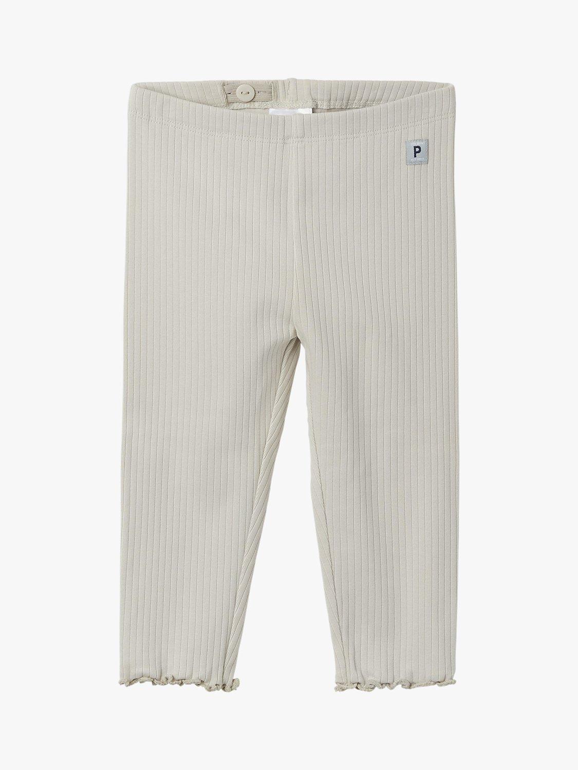 Polarn O. Pyret Baby GOTS Organic Cotton Ribbed Adjustable Waist Leggings, Natural