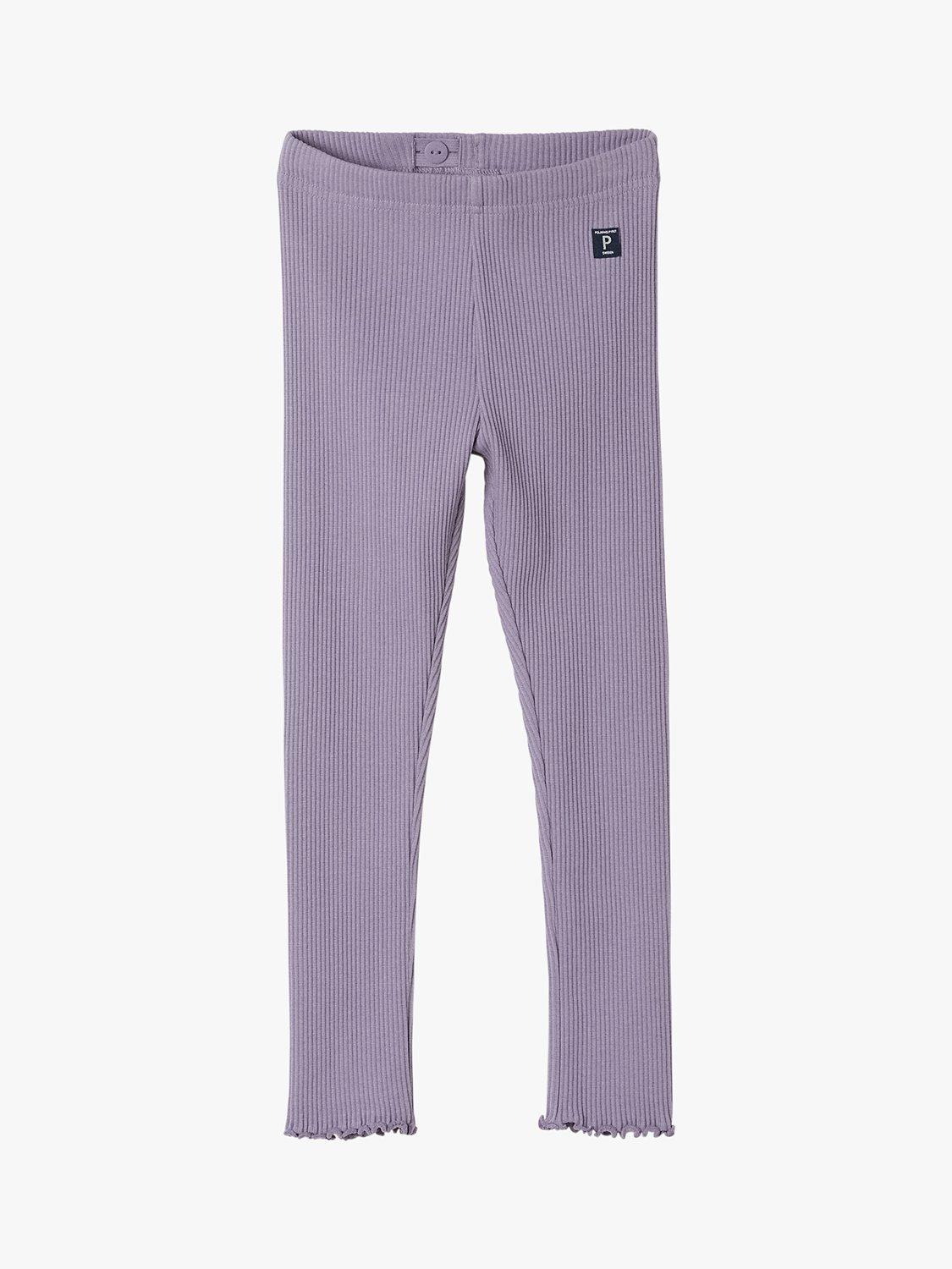 Polarn O. Pyret Kids' GOTS Organic Cotton Ribbed Adjustable Waist Leggings, Lilac