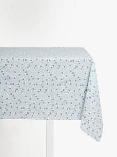 John Lewis Mila Floral Print Rectangular Cotton Tablecloth, Blue, 250 x 160cm