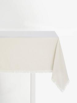 John Lewis Fringe Rectangular Cotton Linen Tablecloth, Greige