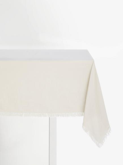 John Lewis Fringe Rectangular Cotton Linen Tablecloth, Greige