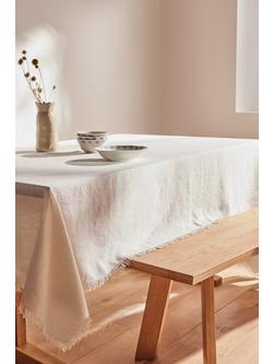 John Lewis Fringe Rectangular Cotton Linen Tablecloth - view 2, Greige