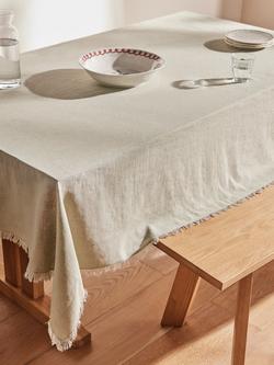 John Lewis Fringe Rectangular Cotton Linen Tablecloth - view 2, Seafoam