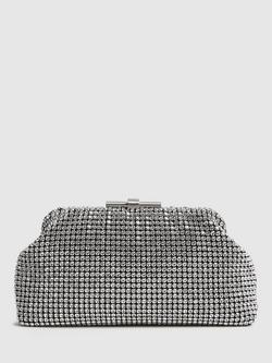 Reiss Adaline Crystal Clutch Bag, Silver
