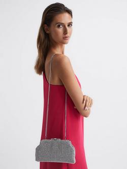 Reiss Adaline Crystal Clutch Bag - view 2, Silver