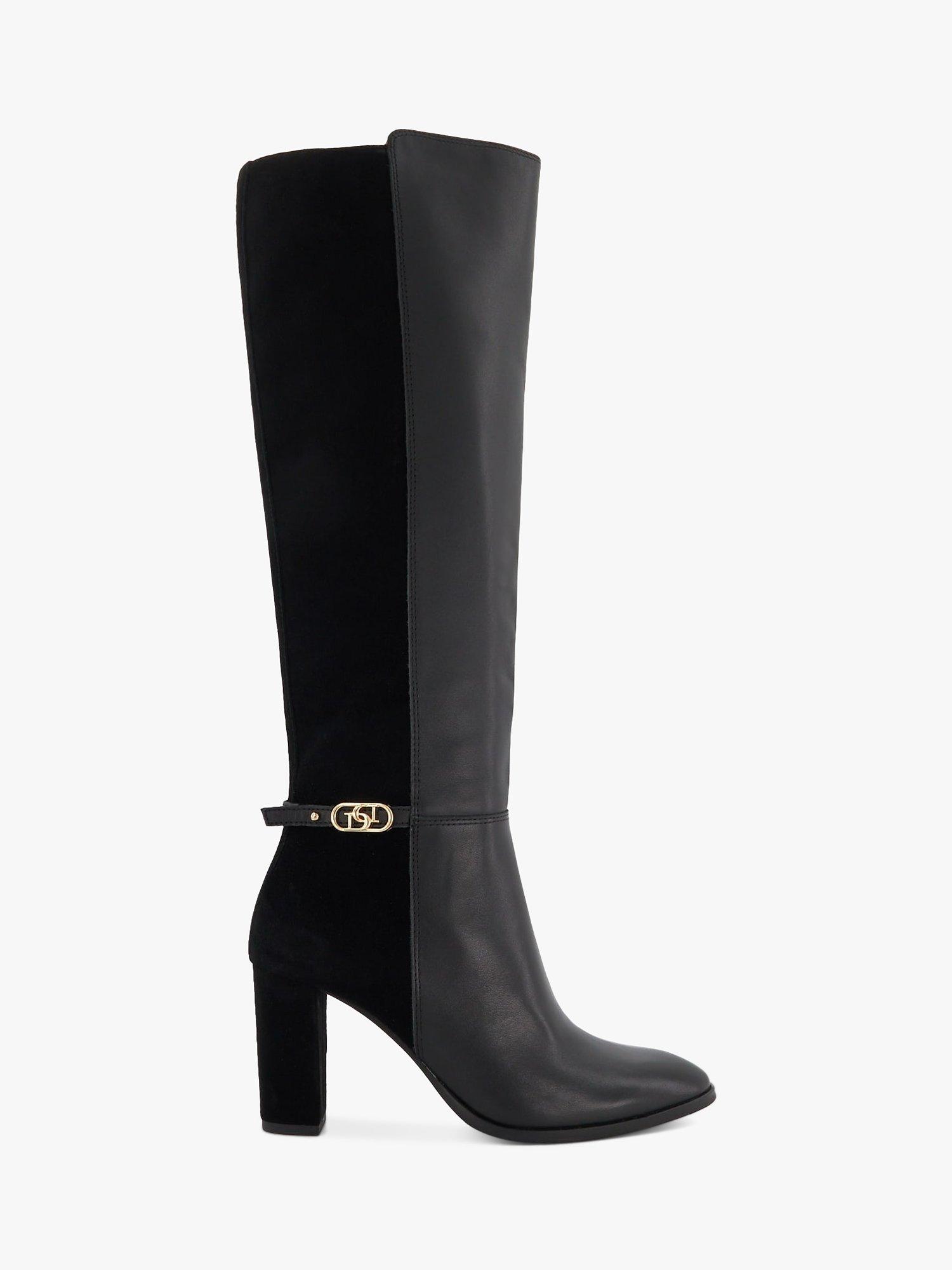 Dune Solia Block Heel Knee High Leather Boots, Black