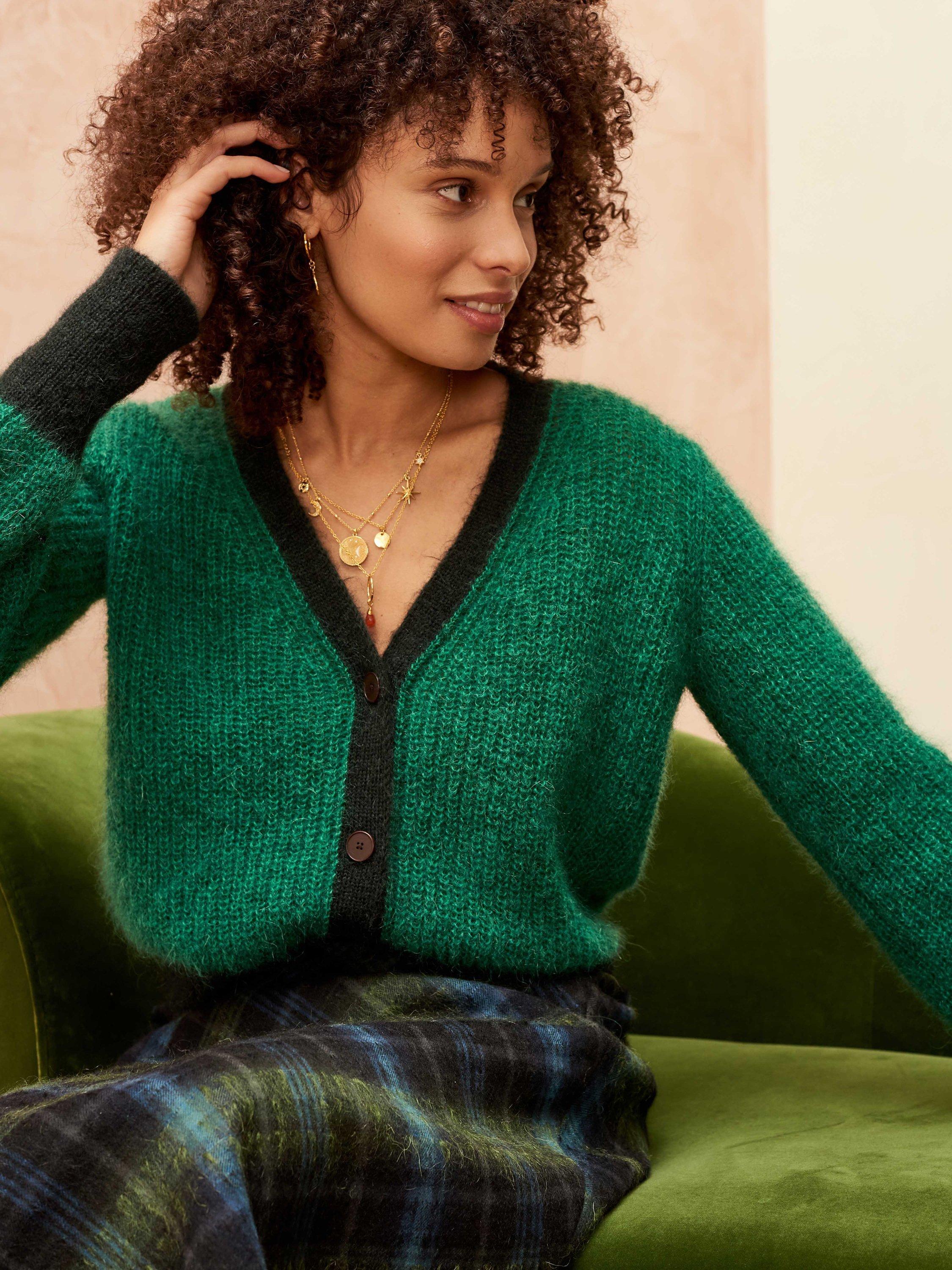 Brora Mohair Ribbed Cardigan, Emerald