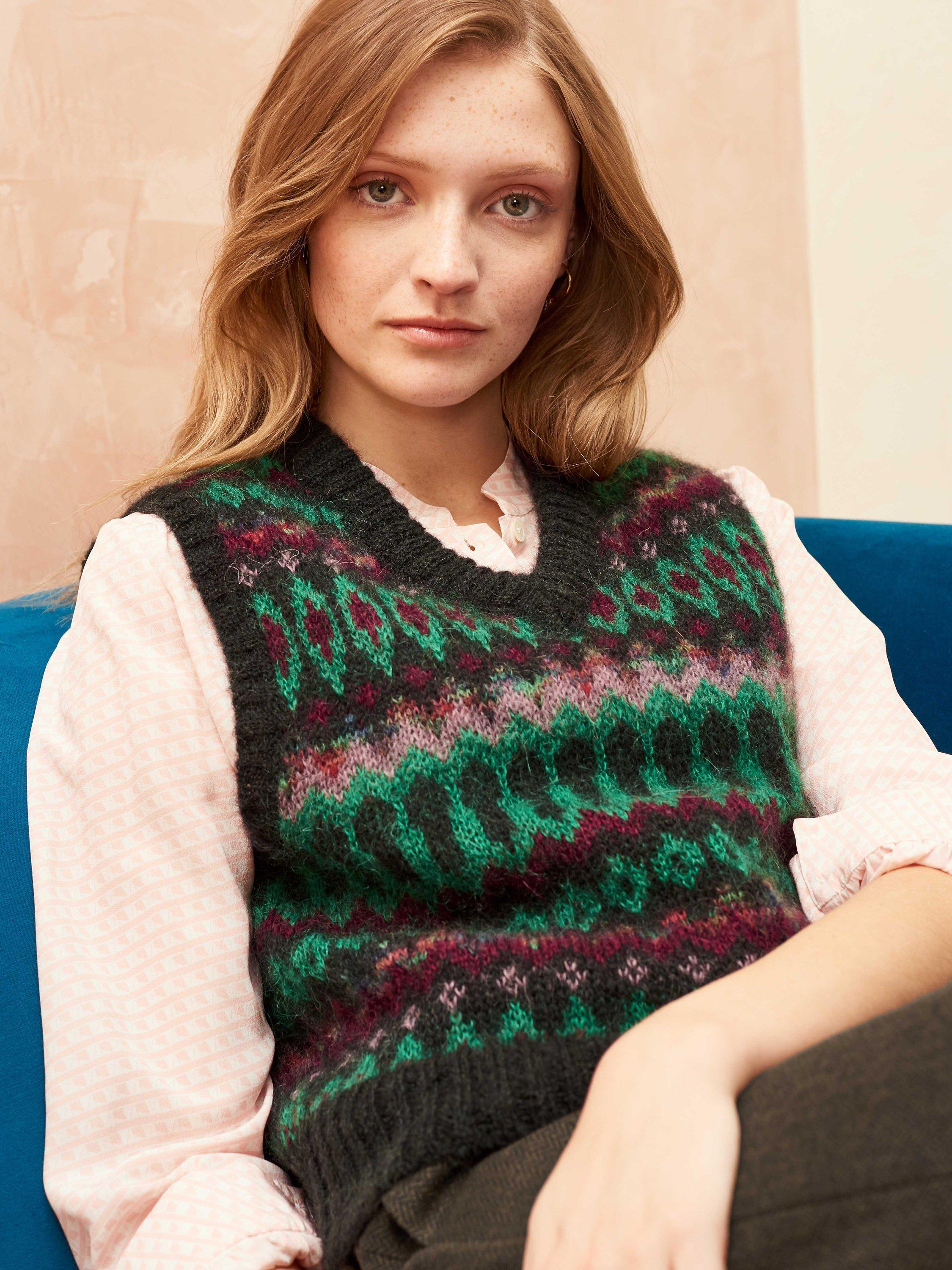 Brora Mohair Fair Isle Tank Top, Pine