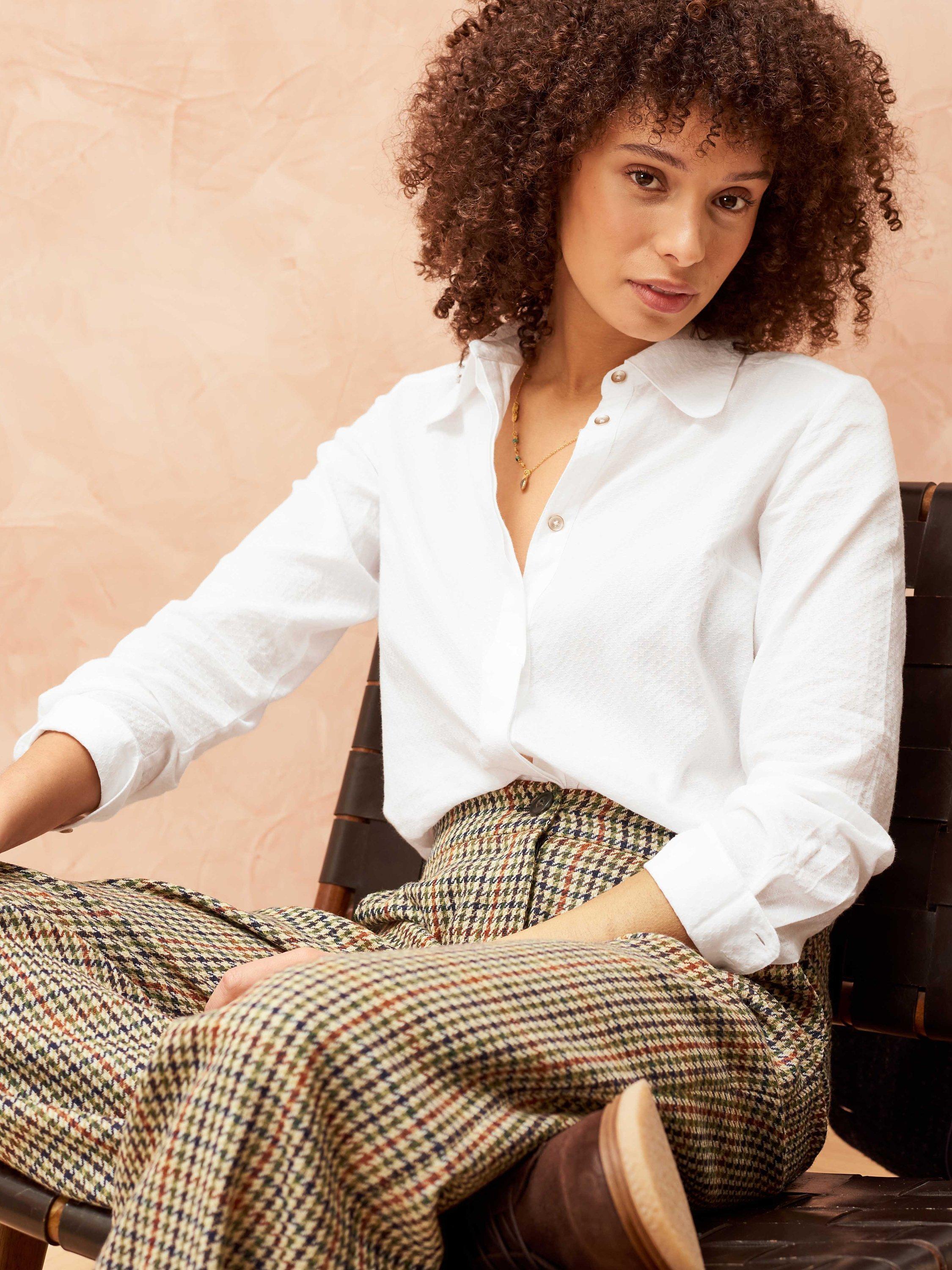 Brora Organic Cotton Textured Long Sleeve Shirt, White