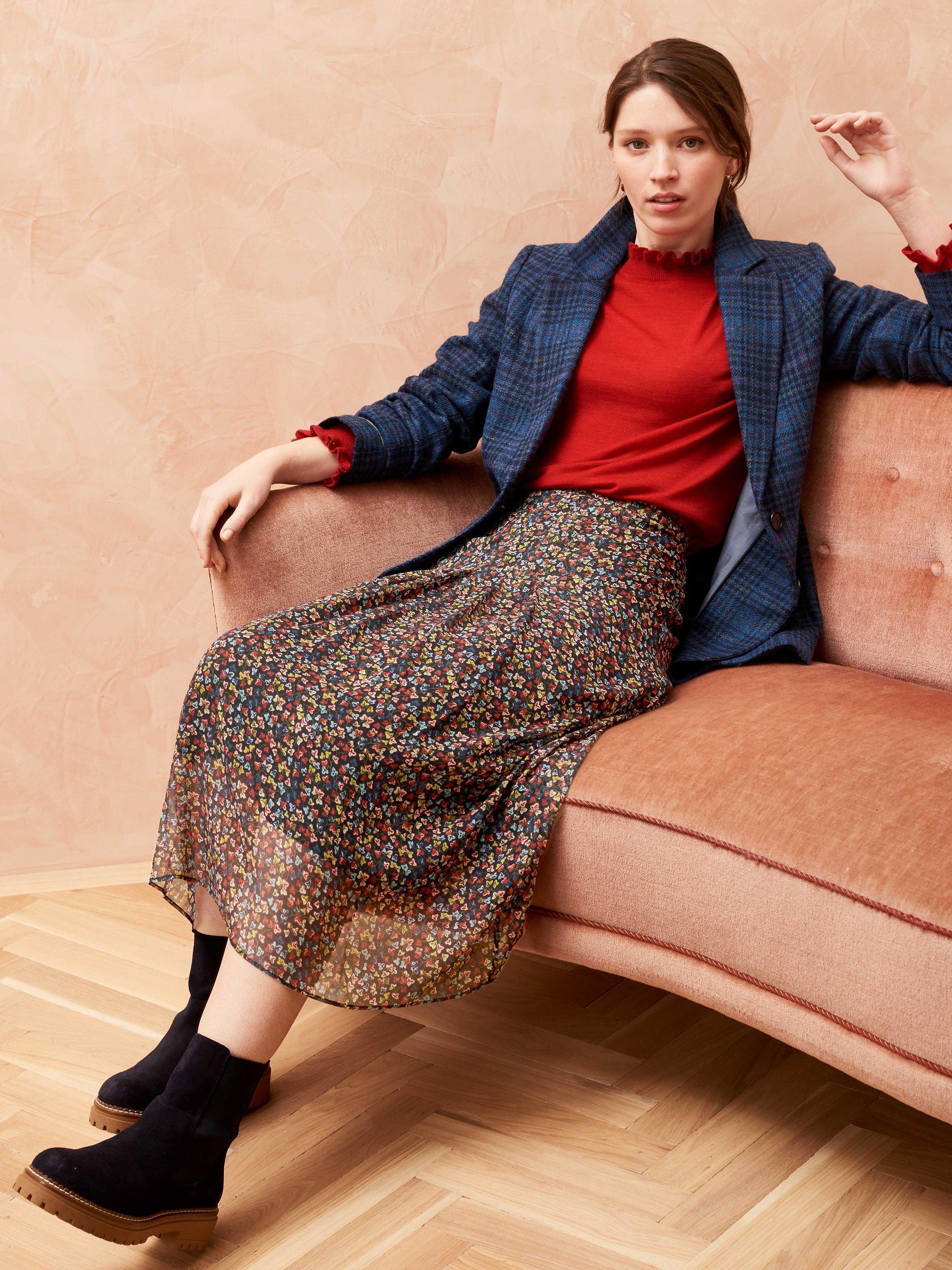 Brora Liberty Print Silk Chiffon Midi Skirt, Russet Leaf