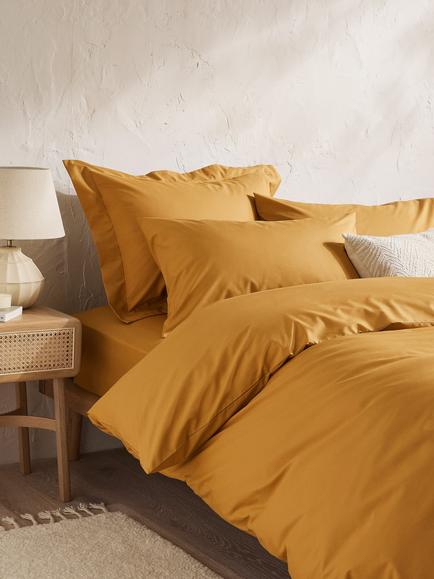 John Lewis Crisp & Fresh Egyptian Cotton Percale 200 Thread Count Deep Fitted Sheet - view 2, Ochre