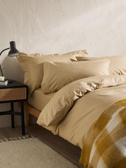John Lewis Crisp & Fresh Egyptian Cotton Percale 200 Thread Count Fitted Sheet - view 2, Sand