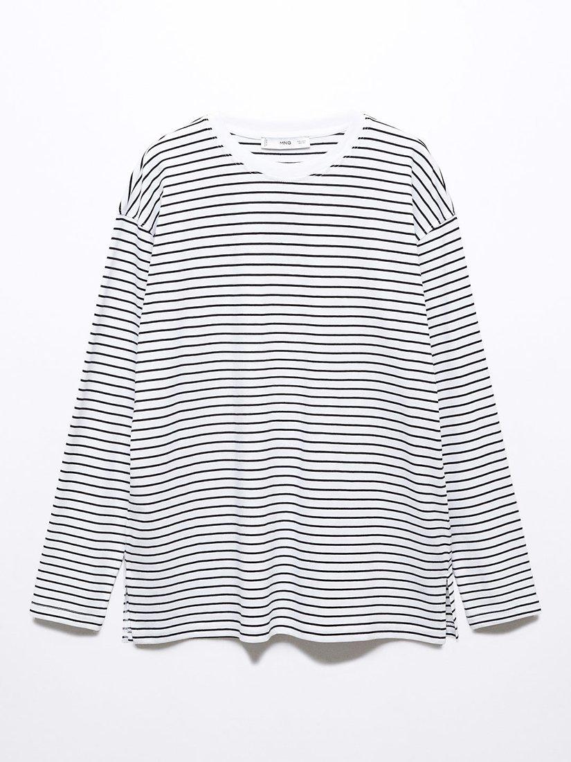 Mango Raya Long Sleeve Striped Cotton T-Shirt, White