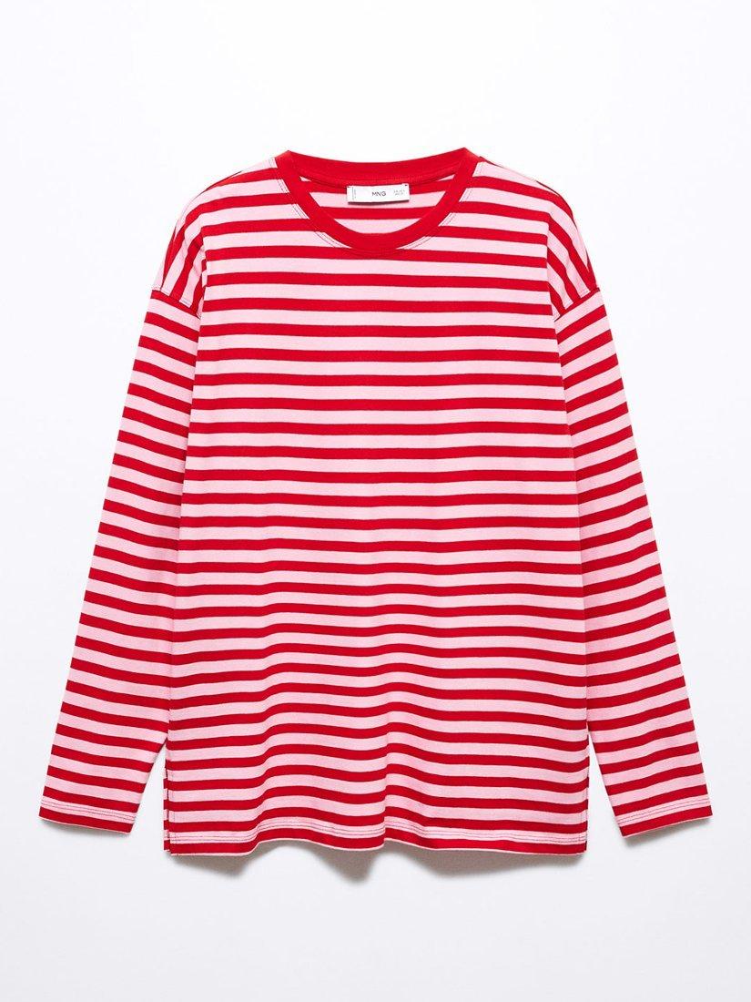 Mango Raya Long Sleeve Striped Cotton T-Shirt, Medium Pink