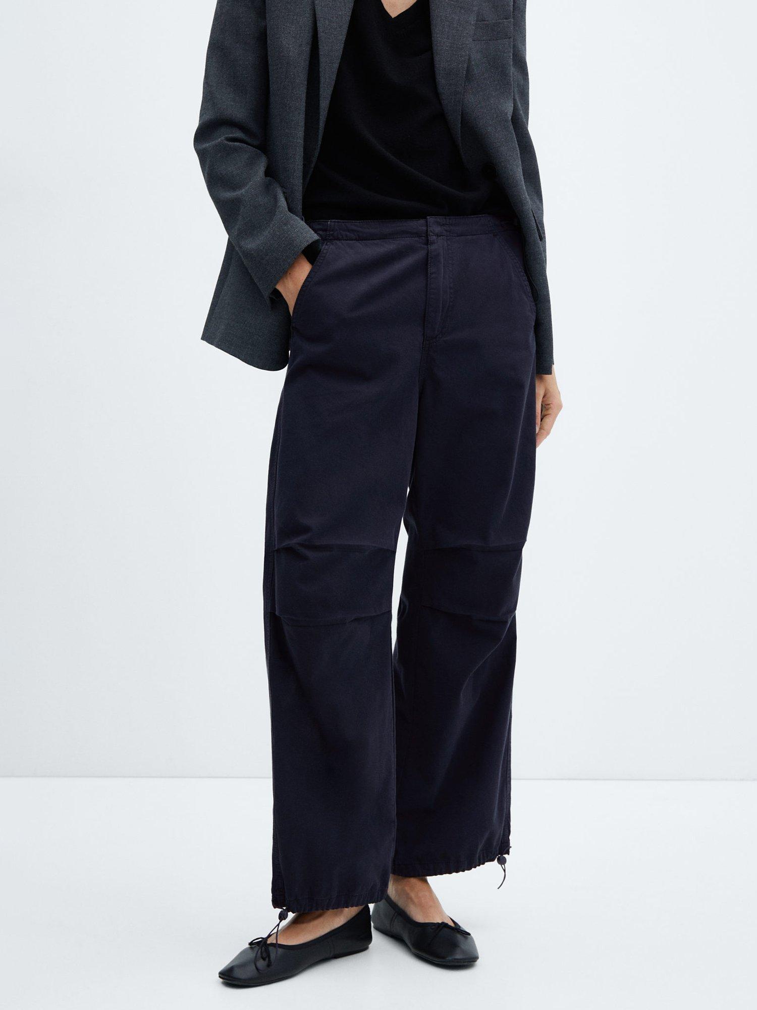 Mango Parachute Cotton Trousers, Navy