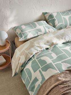 John Lewis Assemble Reversible Duvet Cover Set - view 2, Natural/Duck Egg