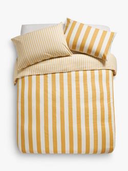 John Lewis Block Stripe Reversible Pure Cotton Duvet Cover Set, Yellow